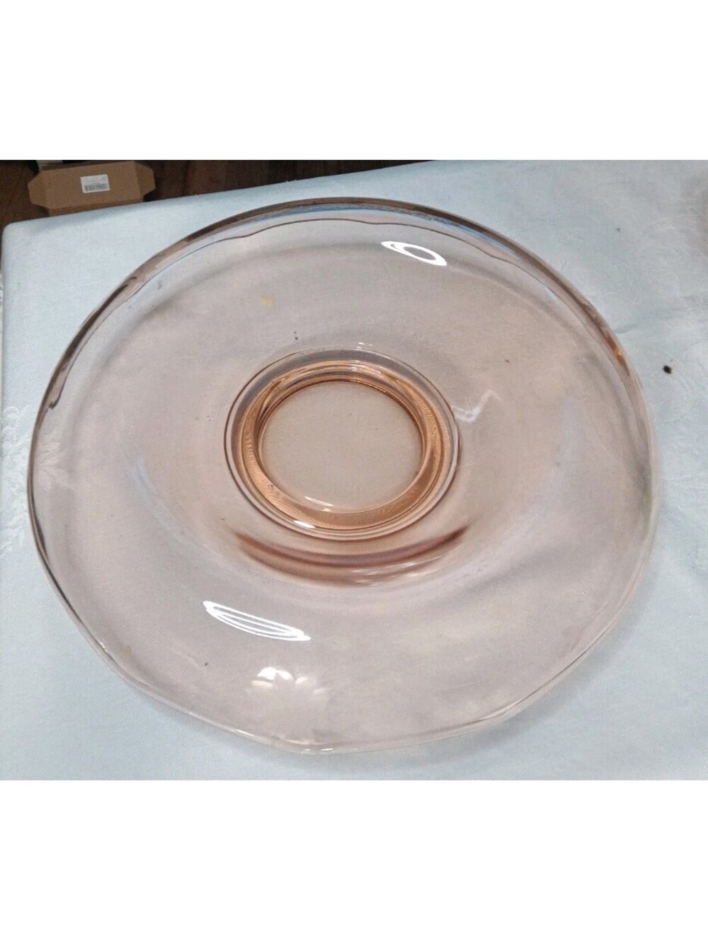 Vintage Pink Depression Glass Console/ Rolled Depression Glass Console
